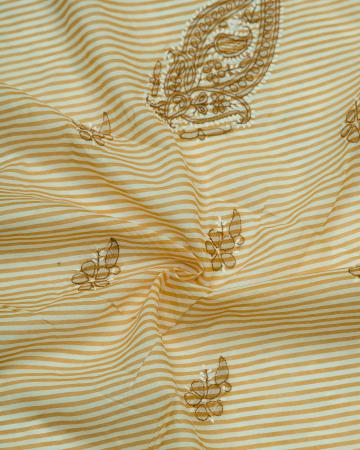 Mustard lehariya chikan unstitched kurta 