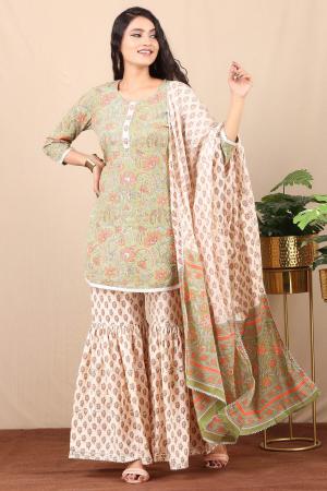 Printed green gharara set