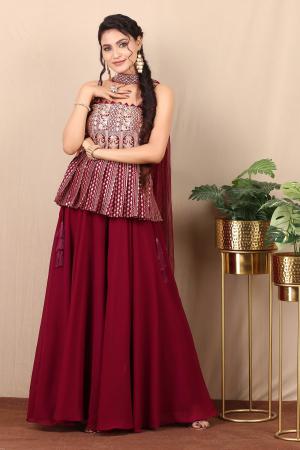 Dark mauve gharara embroidered se