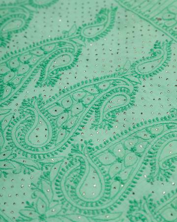 Green mukaish unstitched suit set