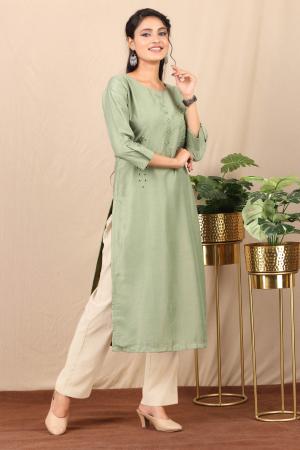 Green mirror work kurti