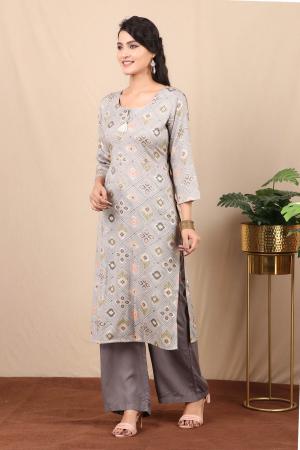 Grey printed kurta 