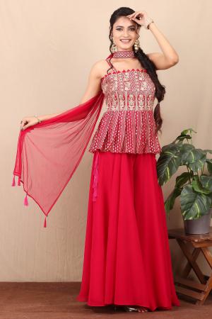 Pink gharara embroidered set