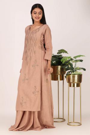 Long brown embroidered dress