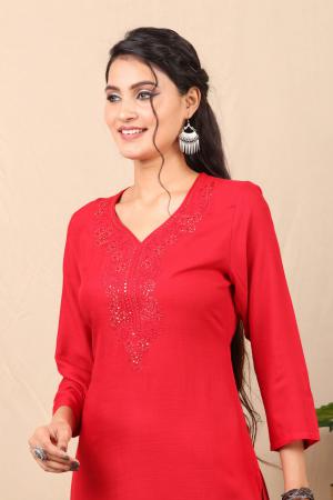 Red embroidered kurti