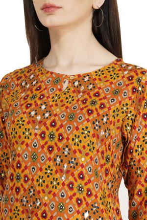 Yellow multicolor printed kurta