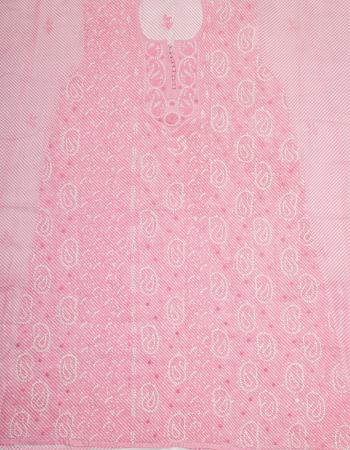 Pink unstitched cotton lehariya kurta