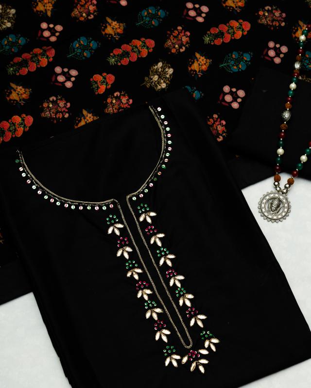 Black chanderi suit set