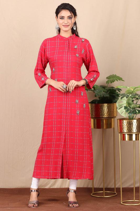 Red embroidered kurti