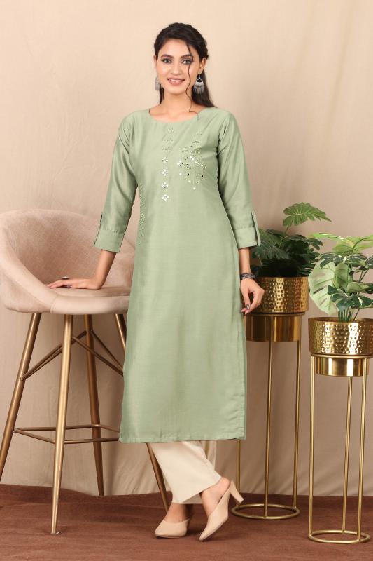 Green mirror work kurti