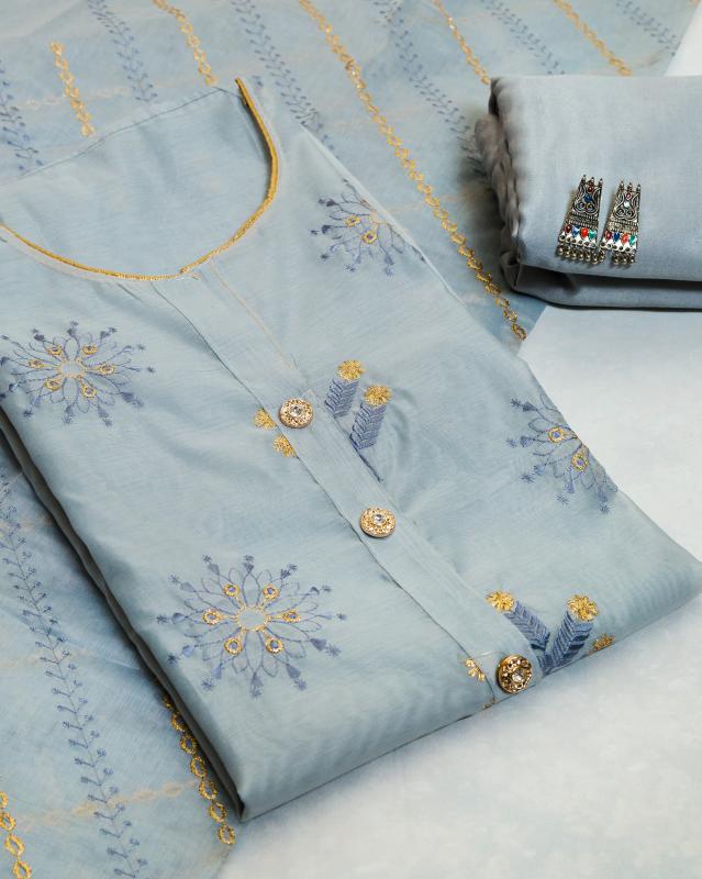 Blue chanderi suit set