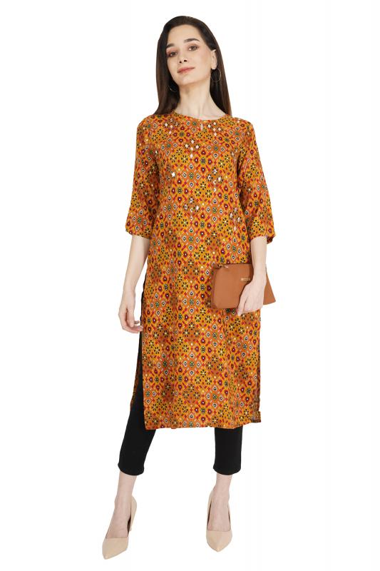 Yellow multicolor printed kurta