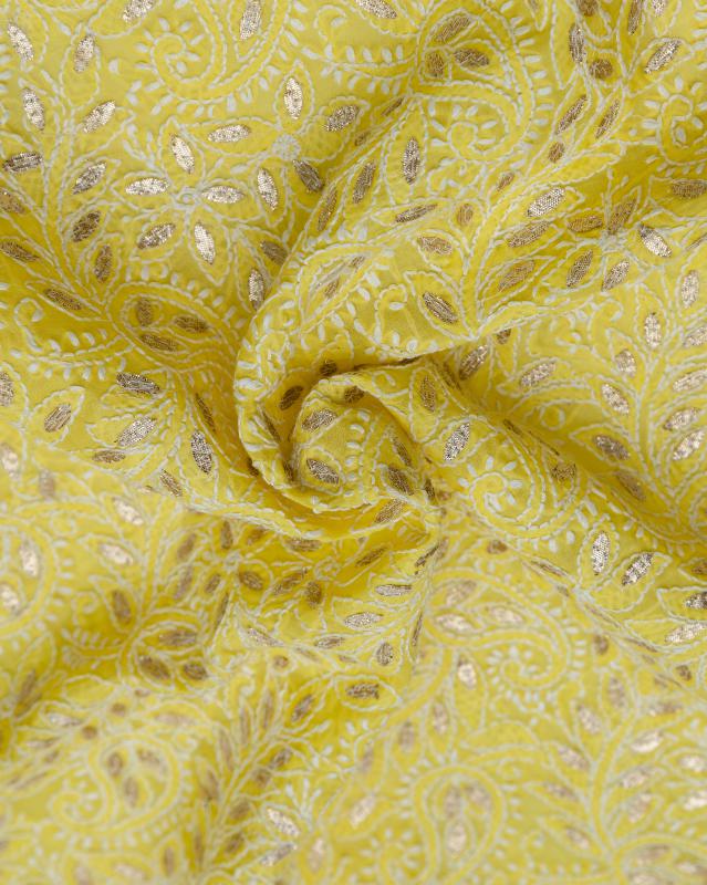 Yellow chikan unstitched kurta with gotta work