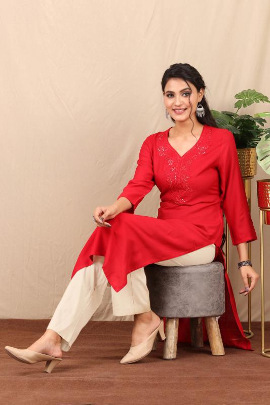 Red embroidered kurti