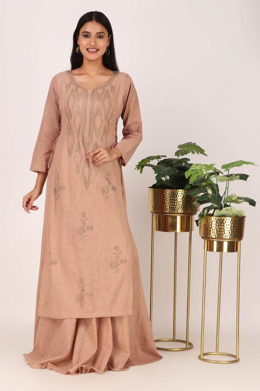 Long brown embroidered dress