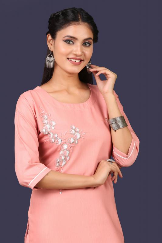 Peach embroidery kurta 