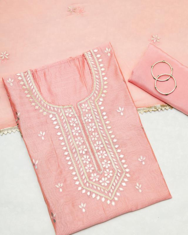 Pink chanderi suit set with gota work